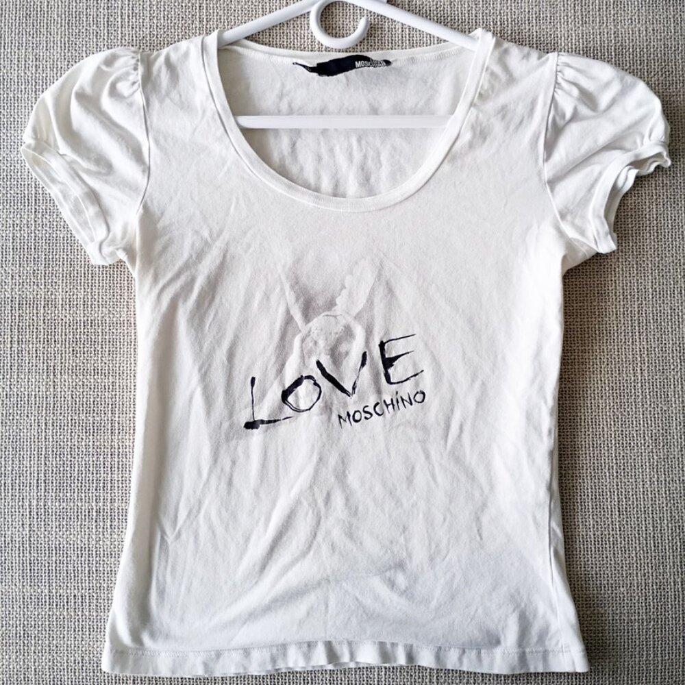 LOVE MOSCHINO White Round Neck Top | Size 8